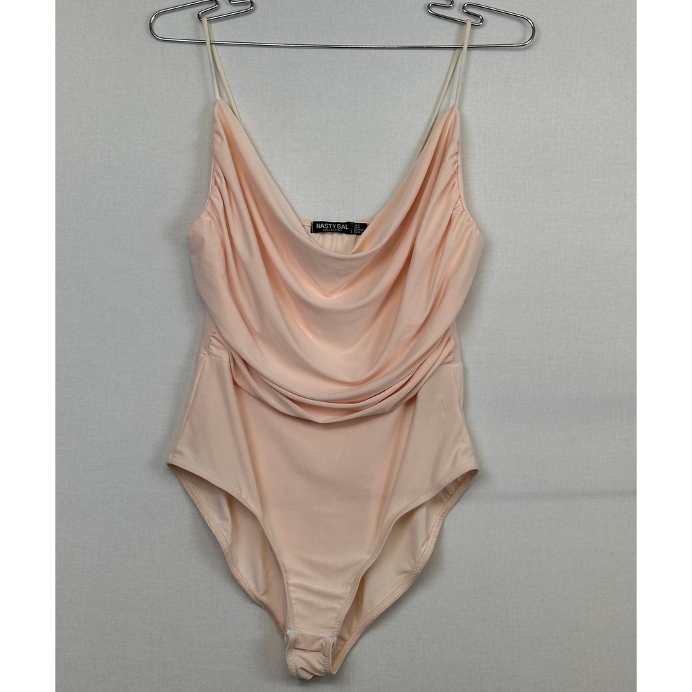 Nasty Gal Cowl Neck Bodysuit Women's US 4 Peach Draped